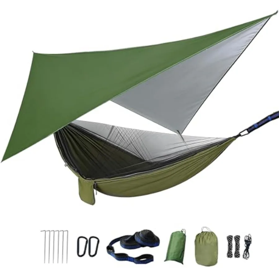 Camping Hammock with Tarp Mosquito Net Heavy Duty Tree Straps Portable Double Parachute Hammocks Tent Waterproof Set
Camping Hammock with Tarp Mosquito Net Heavy Duty Tree Straps Portable Double Parachute Hammocks Tent Waterproof Set