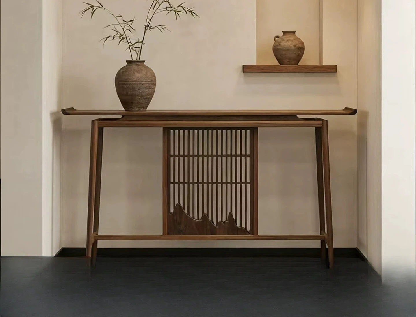 PYJ Song-style aesthetic solid wood entrance New Chinese multi-functional black walnut entrance table
PYJ Song-style aesthetic solid wood entrance New Chinese multi-functional black walnut entrance table