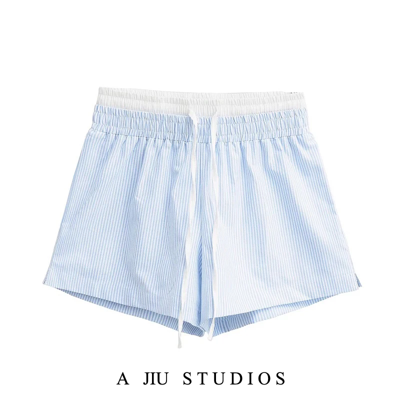 Американские повседневные шорты в стиле Spicy Girl, домашняя одежда, широкие шорты-хотпанты, женские синие шорты с полосатым узором и высокой талией
Американские повседневные шорты в стиле Spicy Girl, домашняя одежда, широкие шорты-хотпанты, женские синие шорты с полосатым узором и высокой талией