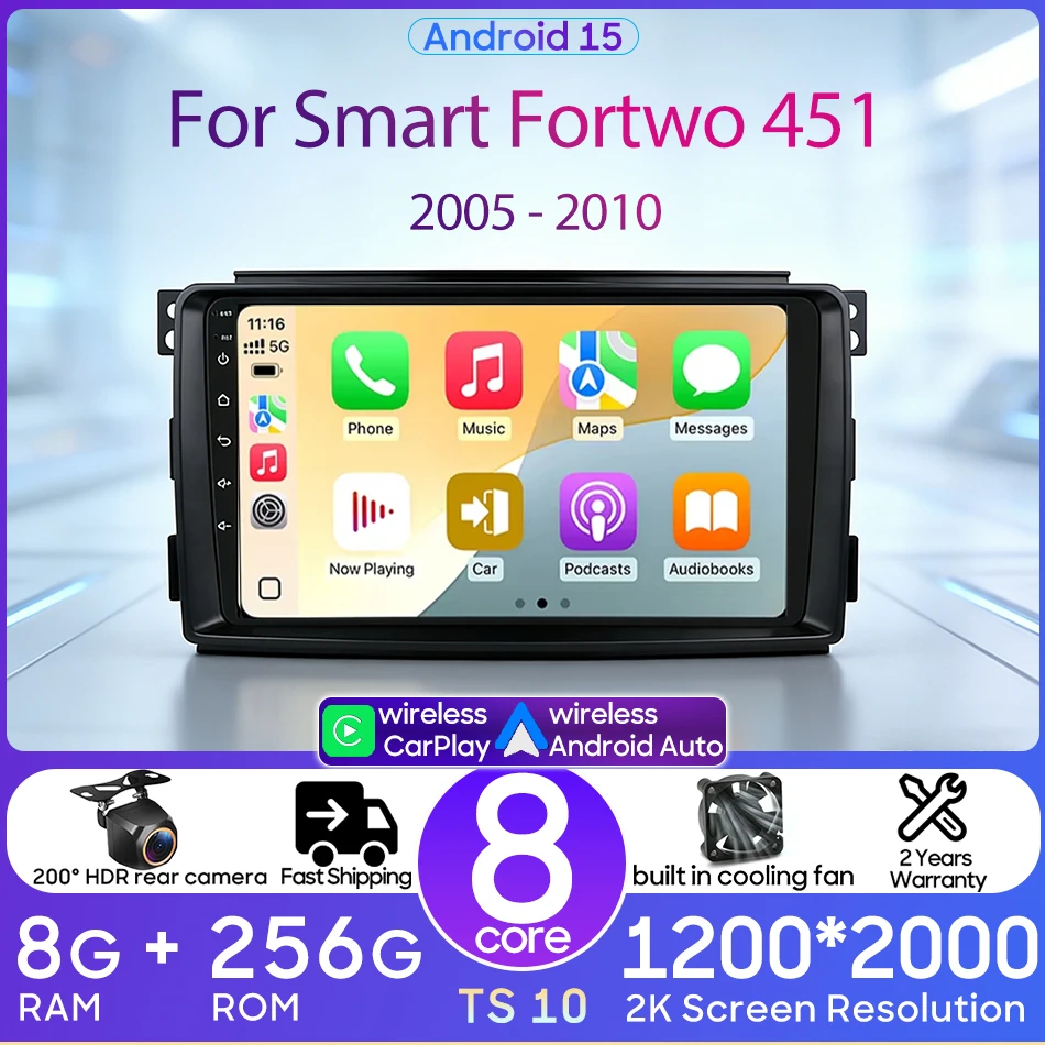 CarPlay Wireless Android Auto Car Radio for Mercedes Benz Smart Fortwo 451 2005 - 2015 GPS Stereo Navigation 2 din Autoradio BT
CarPlay Wireless Android Auto Car Radio for Mercedes Benz Smart Fortwo 451 2005 - 2015 GPS Stereo Navigation 2 din Autoradio BT