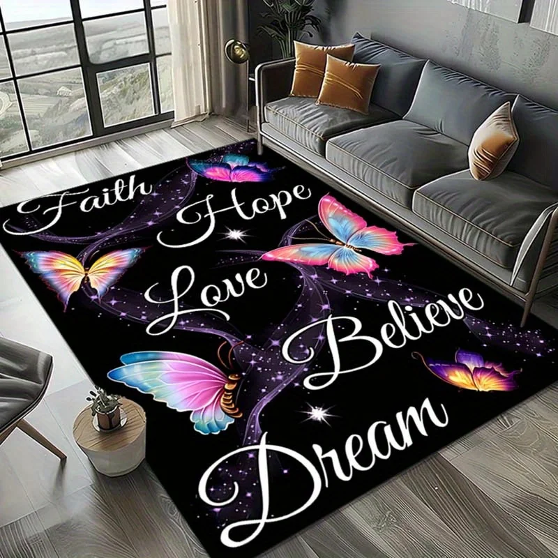 Inspirational Butterfly Print Area Rug, Faith Hope Love Believe Dream Quote with Colorful Butterflies Non-Slip Floor Mat for
Inspirational Butterfly Print Area Rug, Faith Hope Love Believe Dream Quote with Colorful Butterflies Non-Slip Floor Mat for