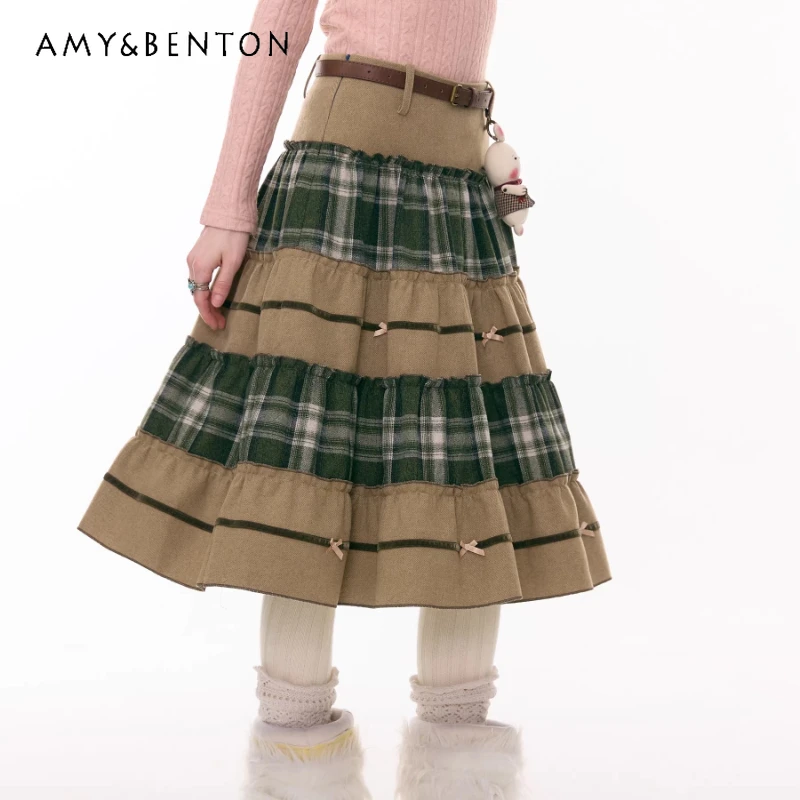 Autumn Winter Splicing Green Plaid High Waist Slimming Women's Mid-Length American Retro Design Loose Versatile Skirts Ladies
Autumn Winter Splicing Green Plaid High Waist Slimming Women's Mid-Length American Retro Design Loose Versatile Skirts Ladies
