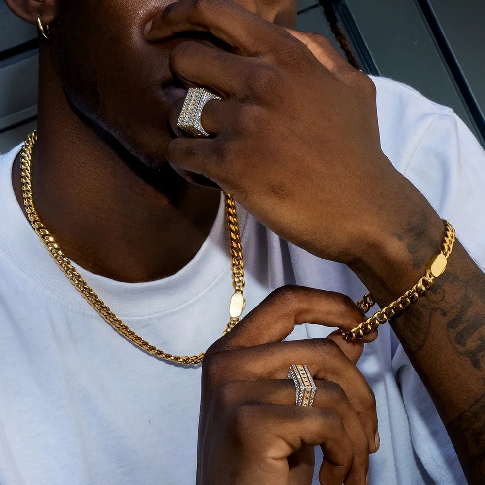 KRKC Hip Hop Custom Logo 316L Stainless Steel PVD 18K Gold Plated Miami Cuban Link Chain Bracelet Necklace For Men
KRKC Hip Hop Custom Logo 316L Stainless Steel PVD 18K Gold Plated Miami Cuban Link Chain Bracelet Necklace For Men