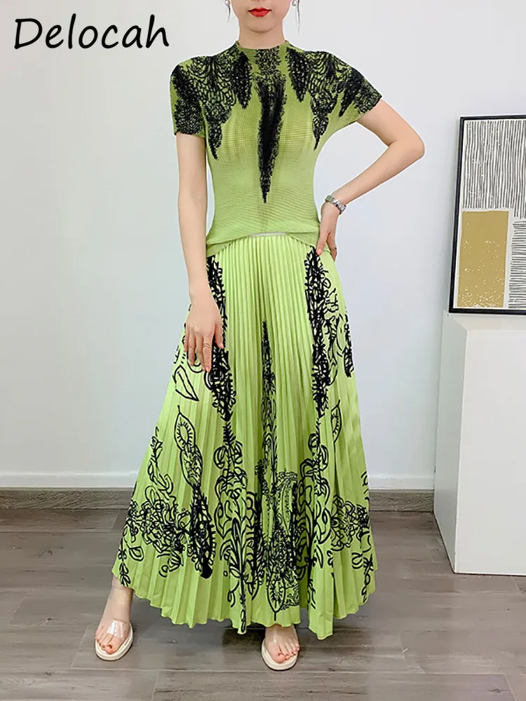 Delocah High Quality Spring Women Fashion Designer Long Dress Multicolor Short Sleeve Elastic force Girdle waist Pleated Dresses
Delocah High Quality Spring Women Fashion Designer Long Dress Multicolor Short Sleeve Elastic force Girdle waist Pleated Dresses