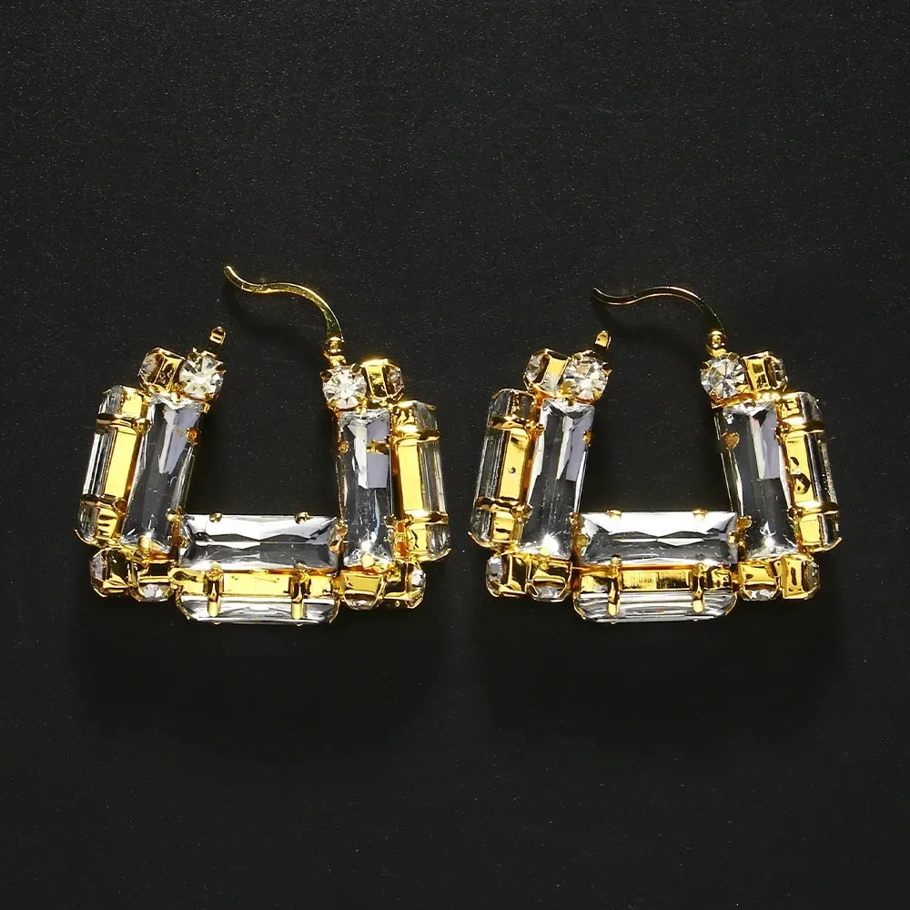 Large Square Hollow Crystal Hoop Earrings for Women, Geometric Handbag Design with Rhinestone Statement Earring
Large Square Hollow Crystal Hoop Earrings for Women, Geometric Handbag Design with Rhinestone Statement Earring