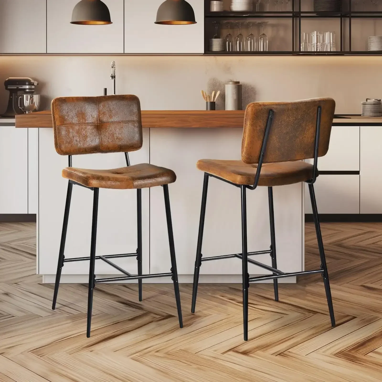 Counter Height Bar Stools Set of 2, 26" Modern Mid Century Upholstered BarStools Chair Backrest Footrest for Home , Brown
Counter Height Bar Stools Set of 2, 26" Modern Mid Century Upholstered BarStools Chair Backrest Footrest for Home , Brown