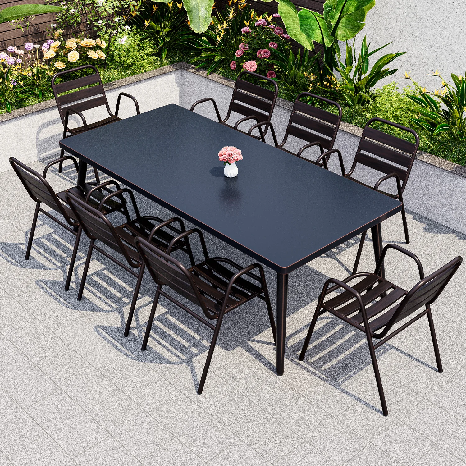 Popular Carbon Steel Weather Resistant Hotel Villa Outdoor Furniture Set Metal Table and Chair for Patio Courtyard Balcony Cafe
Popular Carbon Steel Weather Resistant Hotel Villa Outdoor Furniture Set Metal Table and Chair for Patio Courtyard Balcony Cafe