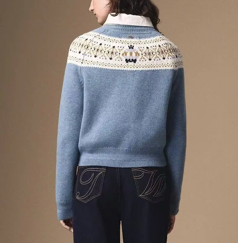Blue Fair Isle Yoke Knit Cardigan Round Neck Multi Color Nordic Geometric Jacquard Gold Buttons Long Sleeve Cropped Vintage Top
Blue Fair Isle Yoke Knit Cardigan Round Neck Multi Color Nordic Geometric Jacquard Gold Buttons Long Sleeve Cropped Vintage Top