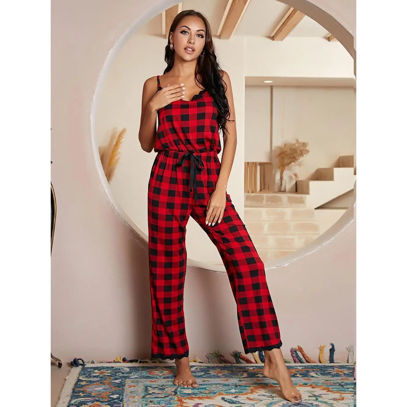 Pajama Women's Spring Summer Sleepwear Red Plaid Thin Suspender Jumpsuit Set Backless Sexy Lingerie Home Nighties and Lingeries
Pajama Women's Spring Summer Sleepwear Red Plaid Thin Suspender Jumpsuit Set Backless Sexy Lingerie Home Nighties and Lingeries