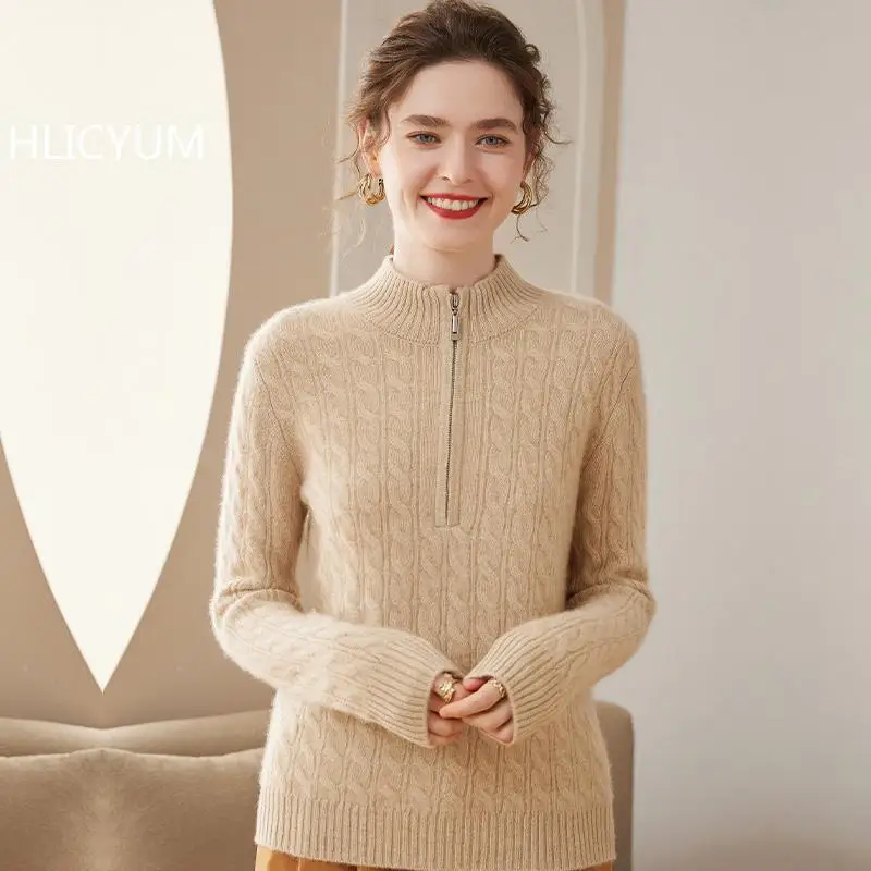 Autumn/Winter Cashmere Sweater Women's Casual Solid Thick Knitted Hoodie Loose Wool Tops Half High Collar Jumper Zipper Blouse
Autumn/Winter Cashmere Sweater Women's Casual Solid Thick Knitted Hoodie Loose Wool Tops Half High Collar Jumper Zipper Blouse