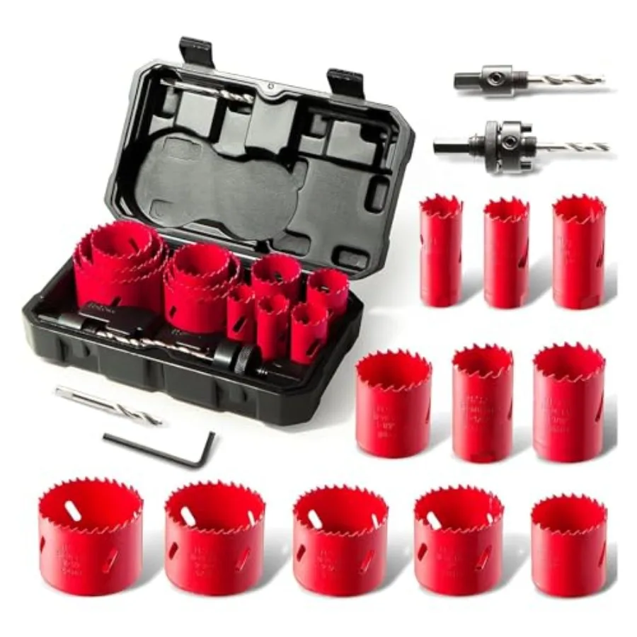Bi-Metal Hole Saw Kit, HYCHIKA 17 Pcs High Speed Steel 3/4" to 2-1/2" Hole Saw Set in Case with Mandrels, Hole Saw Bit for Meta
Bi-Metal Hole Saw Kit, HYCHIKA 17 Pcs High Speed Steel 3/4" to 2-1/2" Hole Saw Set in Case with Mandrels, Hole Saw Bit for Meta