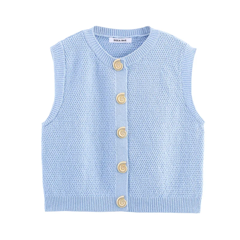Women's Top New Summer 2025 Blue Sleeveless Knitted Cardigan Vest-style Top Button Embellishment Casual Fashion Personality
Women's Top New Summer 2025 Blue Sleeveless Knitted Cardigan Vest-style Top Button Embellishment Casual Fashion Personality