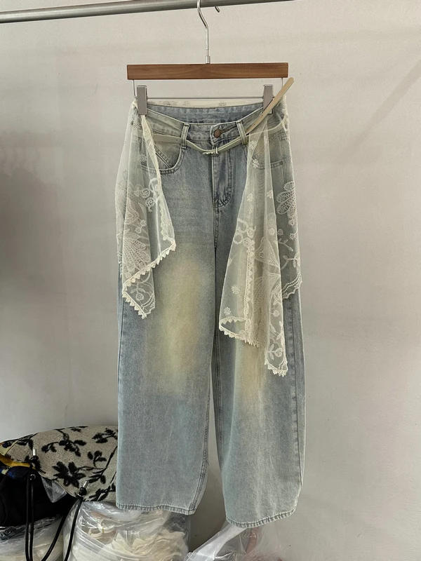 Retro Blue Denim Lace Casual Pants High Waist Straight Leg Multi Layered Women's Spring Fashion Design Sensation Curtain Ties
Retro Blue Denim Lace Casual Pants High Waist Straight Leg Multi Layered Women's Spring Fashion Design Sensation Curtain Ties