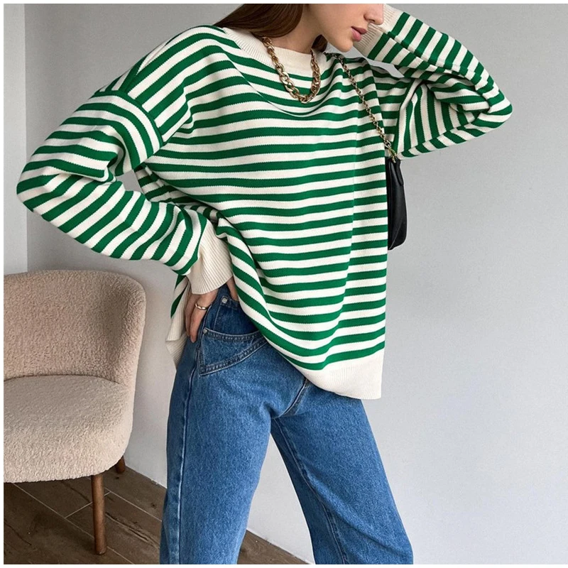 Vintage Striped Pullovers Top Long Sleeve Sweater For Women Casual Loose Autumn Female Kintting Tops suéteres
Vintage Striped Pullovers Top Long Sleeve Sweater For Women Casual Loose Autumn Female Kintting Tops suéteres