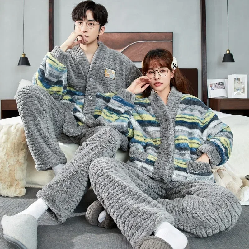 New Couple Pajamas Autumn Winter Coral Fleece Homewear Men's Women's Loungewear Flannel Long-sleeved Luxury Sleepwear Set
New Couple Pajamas Autumn Winter Coral Fleece Homewear Men's Women's Loungewear Flannel Long-sleeved Luxury Sleepwear Set
