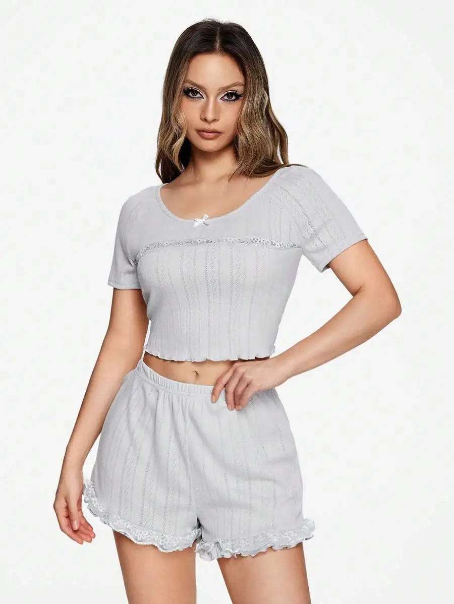 Soft Breathable Knitted Lace Patchwork Bow Women Pajama Set
Soft Breathable Knitted Lace Patchwork Bow Women Pajama Set