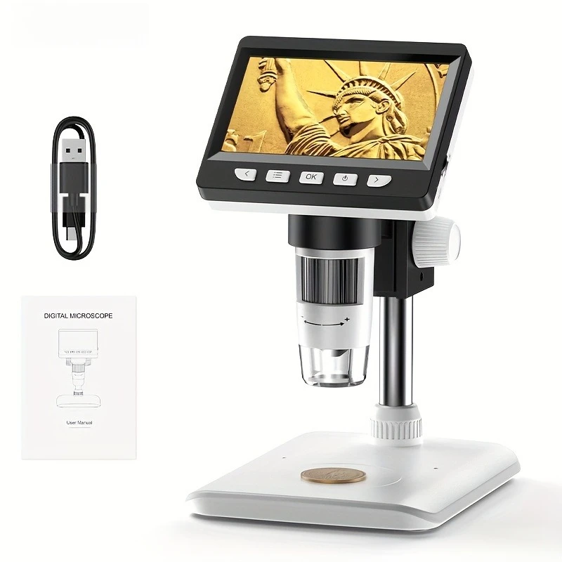 4.3-inch Digital Microscope, 1000x, 8 LED, Computer-Compatible, for Education, Biology, Coin ID, PCB Maintenance
4.3-inch Digital Microscope, 1000x, 8 LED, Computer-Compatible, for Education, Biology, Coin ID, PCB Maintenance