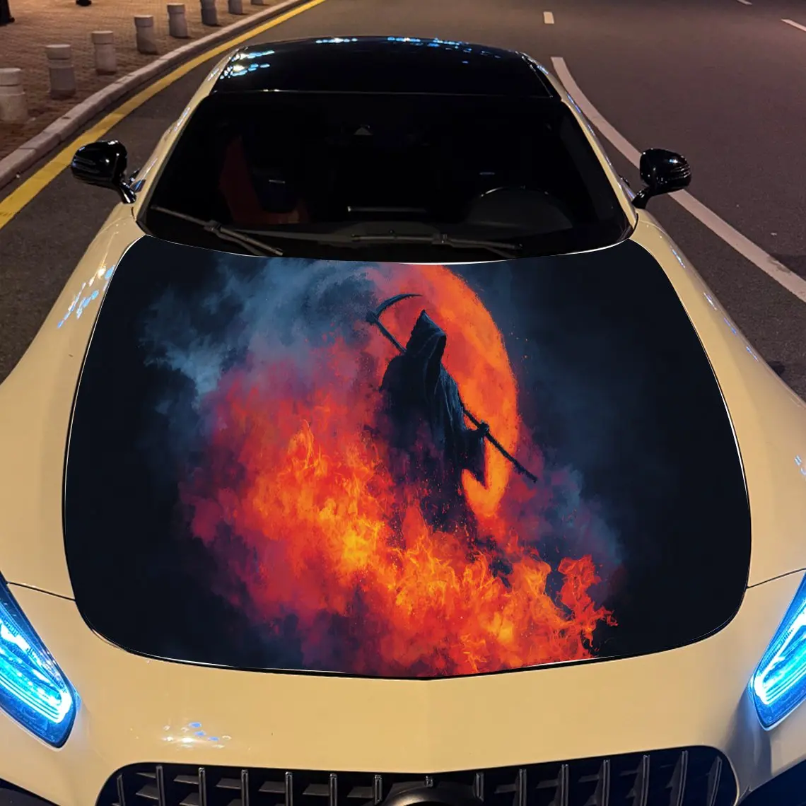 Fiery Grim Reaper in Flames Car Engine Hood Sticker, Auto Vinyl Wraps, Waterproof Self-adhesive Vehicle Decal, Durable & Anti-sc
Fiery Grim Reaper in Flames Car Engine Hood Sticker, Auto Vinyl Wraps, Waterproof Self-adhesive Vehicle Decal, Durable & Anti-sc