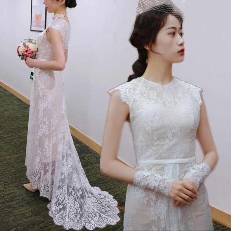 New White Sheath 2023 Korean Style Zipper One Shoulder O-neck Lace Sleeveless Light Wedding Dresses Robe De Mariée
New White Sheath 2023 Korean Style Zipper One Shoulder O-neck Lace Sleeveless Light Wedding Dresses Robe De Mariée
