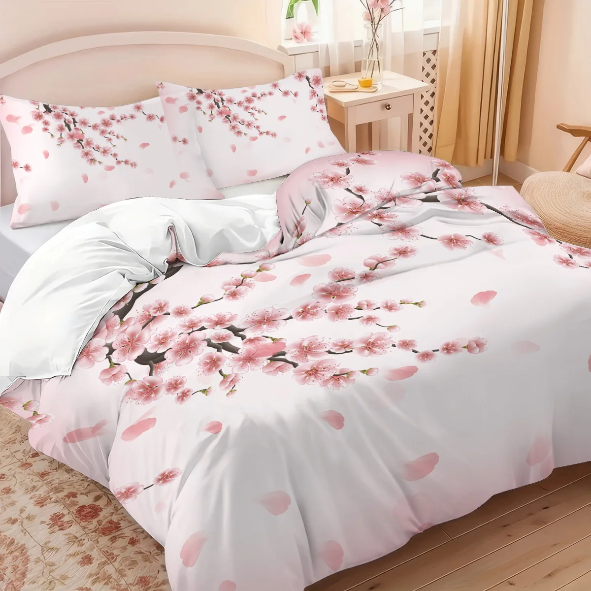 3pc bedding 1 set of cherry blossom print +2 pillowcases without core, various size suitable for multiple occasions
3pc bedding 1 set of cherry blossom print +2 pillowcases without core, various size suitable for multiple occasions