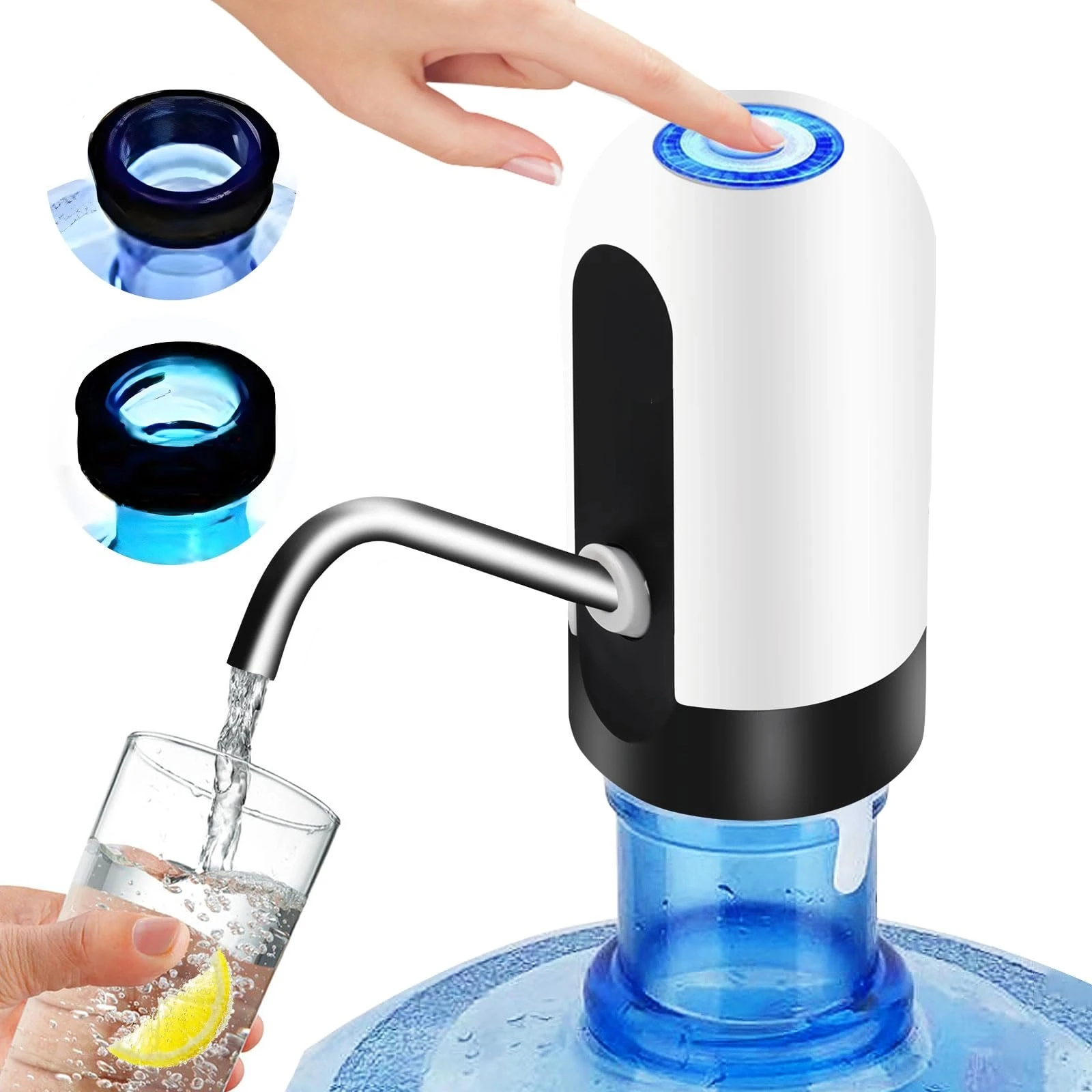 USB Rechargeable Electric Water Pump for 5 Gallon Bottle,Portable Automatic Barreled Water Pump with Hose and Blue LED Light
USB Rechargeable Electric Water Pump for 5 Gallon Bottle,Portable Automatic Barreled Water Pump with Hose and Blue LED Light