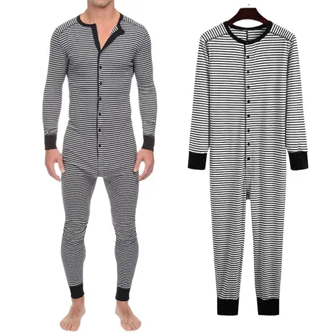 Striped Jumpsuit European and American Pajamas Men's Tight Jumpsuit Long Sleeved 2026 Autumn and Winter Home Outfit Sleepwear