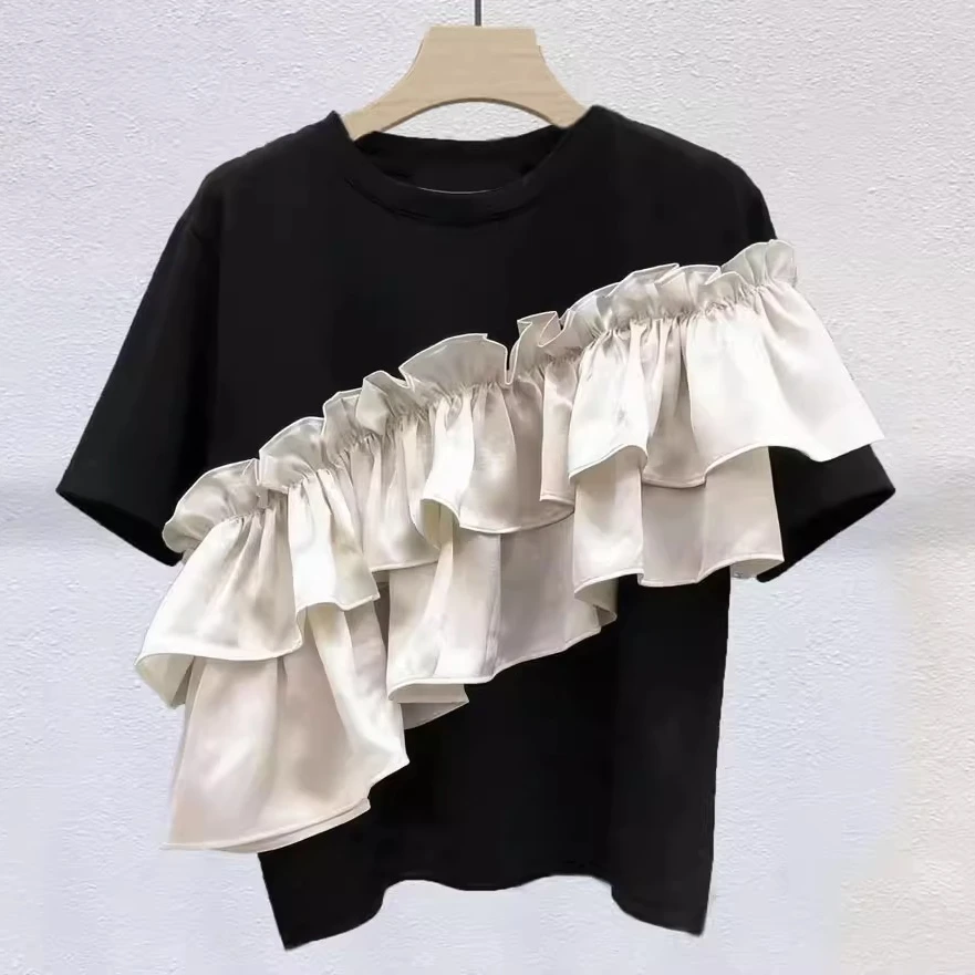 Women Fashion Layered Ruffle t shirts Patchwork Short Sleeve Cotton T Shirts
Women Fashion Layered Ruffle t shirts Patchwork Short Sleeve Cotton T Shirts