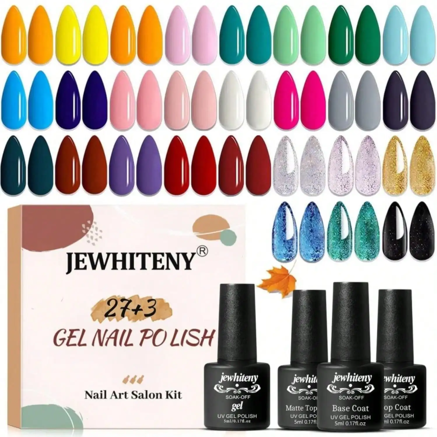 JEWHITENY 30PCS Nail Polish Kit 27 Colors Green Blue Pink Orange Gitter Sock Off Gel Polish With Matte&Amp; Glossy Top Base Coat For DIY Nail Art Manucure At Home Salon
JEWHITENY 30PCS Nail Polish Kit 27 Colors Green Blue Pink Orange Gitter Sock Off Gel Polish With Matte&Amp; Glossy Top Base Coat For DIY Nail Art Manucure At Home Salon
