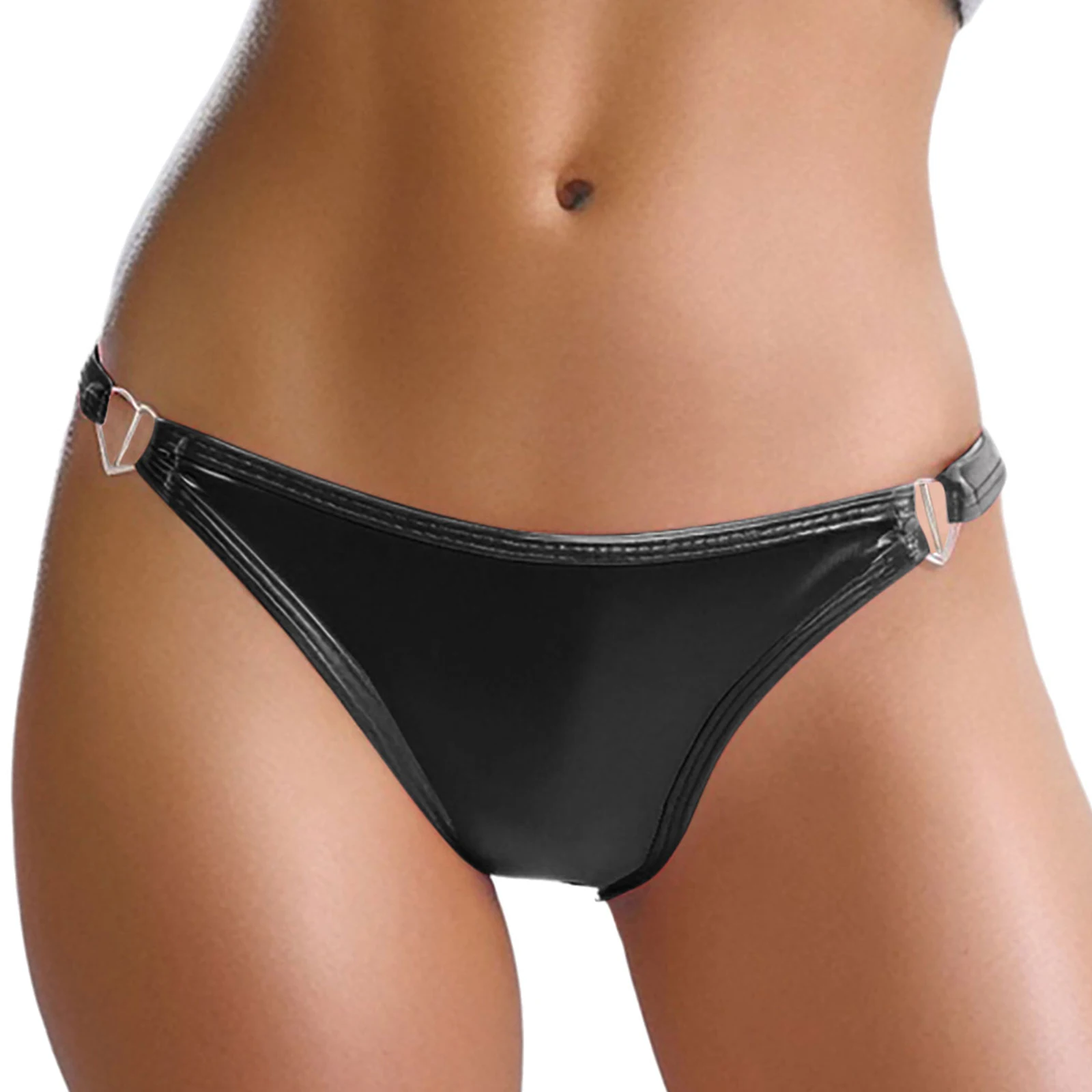 Women's Sexy Wet Looking Low Waist Thong Briefs Heart-shaped Rings T-back G-string Panties Patent Leather Mini Bikini Underwear 
Women's Sexy Wet Looking Low Waist Thong Briefs Heart-shaped Rings T-back G-string Panties Patent Leather Mini Bikini Underwear