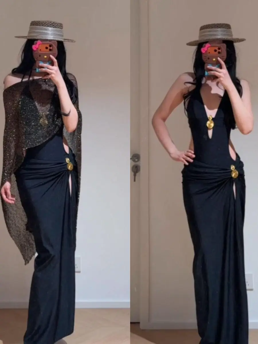 Bla Hollow out Long Dr Sexy Deep V Swimsuit for Island Vaion Hot Spring Leisure Swimwear Nylon Fabric
Bla Hollow out Long Dr Sexy Deep V Swimsuit for Island Vaion Hot Spring Leisure Swimwear Nylon Fabric