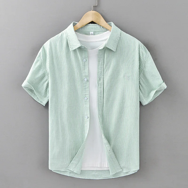 2025 Summer youth trend versatile casual simple shirt top men's Japanese fresh loose breathable short sleeved striped shirt
2025 Summer youth trend versatile casual simple shirt top men's Japanese fresh loose breathable short sleeved striped shirt