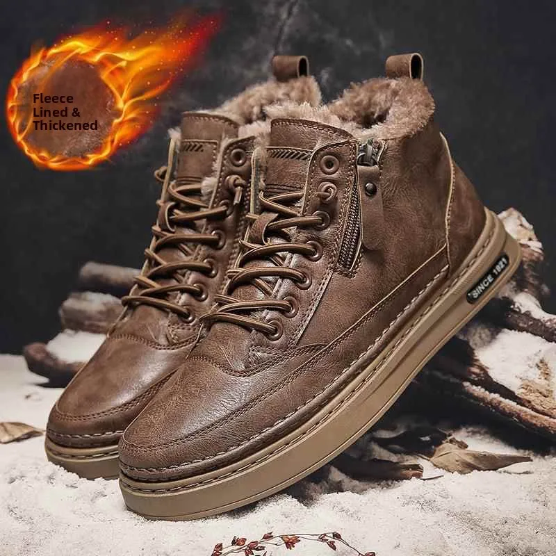 Men's Winter Snow Boots High Top Fleece Lined Thickened Leather Fur Integrated Waterproof Non-Slip Cotton Boots Shoes
Men's Winter Snow Boots High Top Fleece Lined Thickened Leather Fur Integrated Waterproof Non-Slip Cotton Boots Shoes
