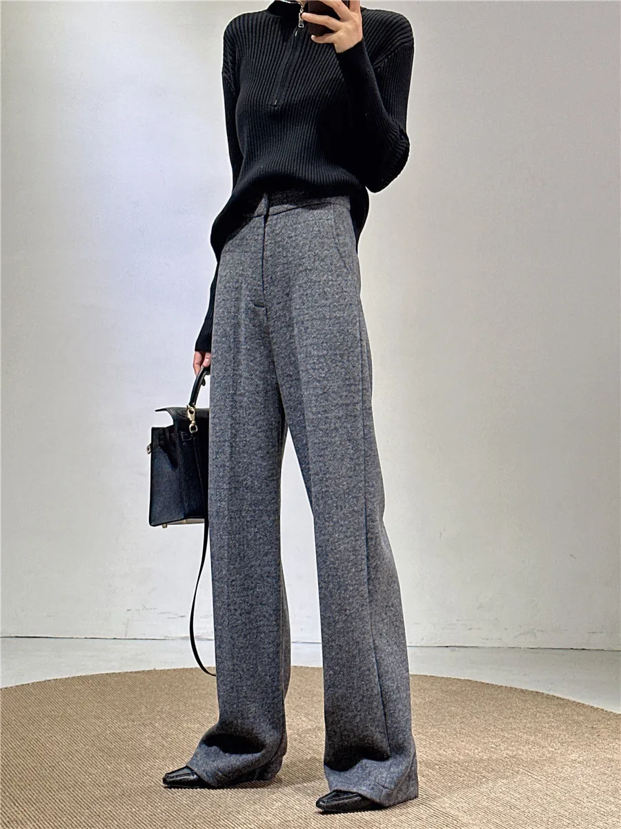 DR Autumn Winter New ey Wool Wide Leg Pants Thiened Suit Pants Drape Straight Casual Woolen Trousers for Women
DR Autumn Winter New ey Wool Wide Leg Pants Thiened Suit Pants Drape Straight Casual Woolen Trousers for Women