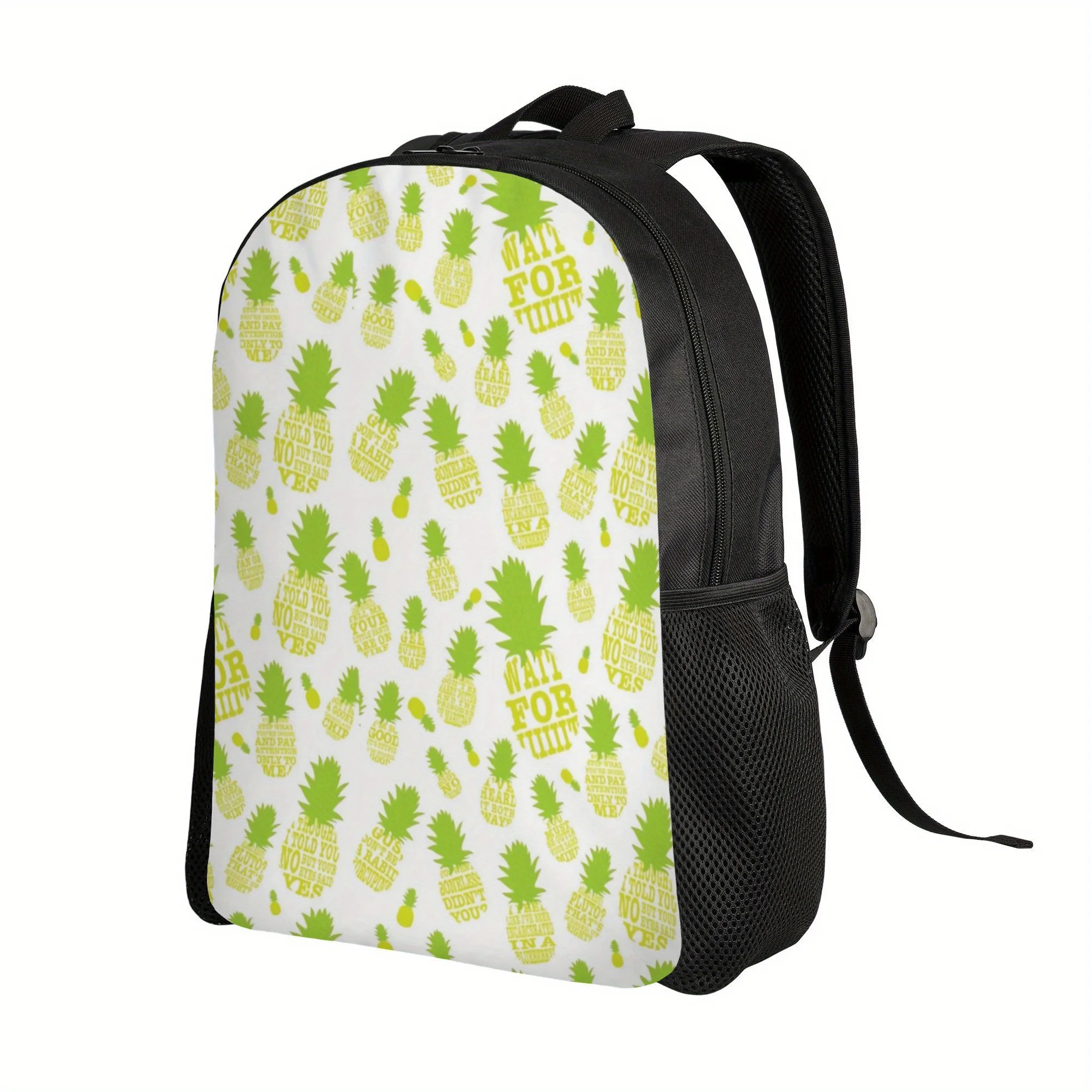 A minimalist single-pocket backpack - "I've heard of it two ways" design, white with green pineapple pattern, durable
A minimalist single-pocket backpack - "I've heard of it two ways" design, white with green pineapple pattern, durable