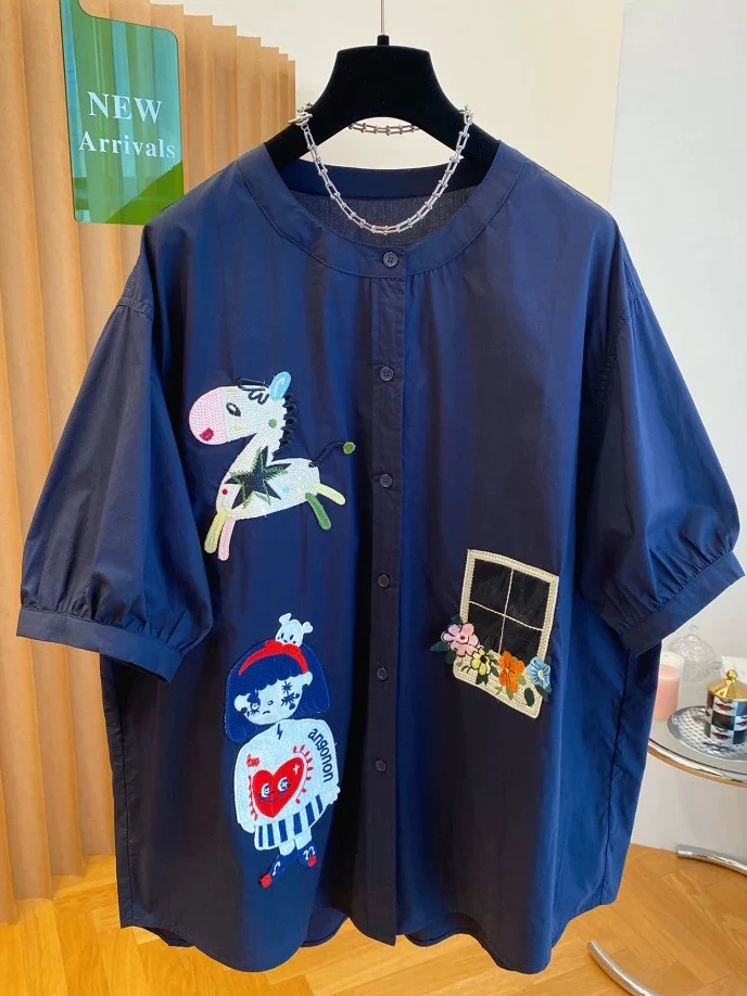 plus Size Women's Casual Loose Short Sleeve Shirt Summer Cotton Polyester Embroidery Cartoon Style Lightweight Outerwear
plus Size Women's Casual Loose Short Sleeve Shirt Summer Cotton Polyester Embroidery Cartoon Style Lightweight Outerwear