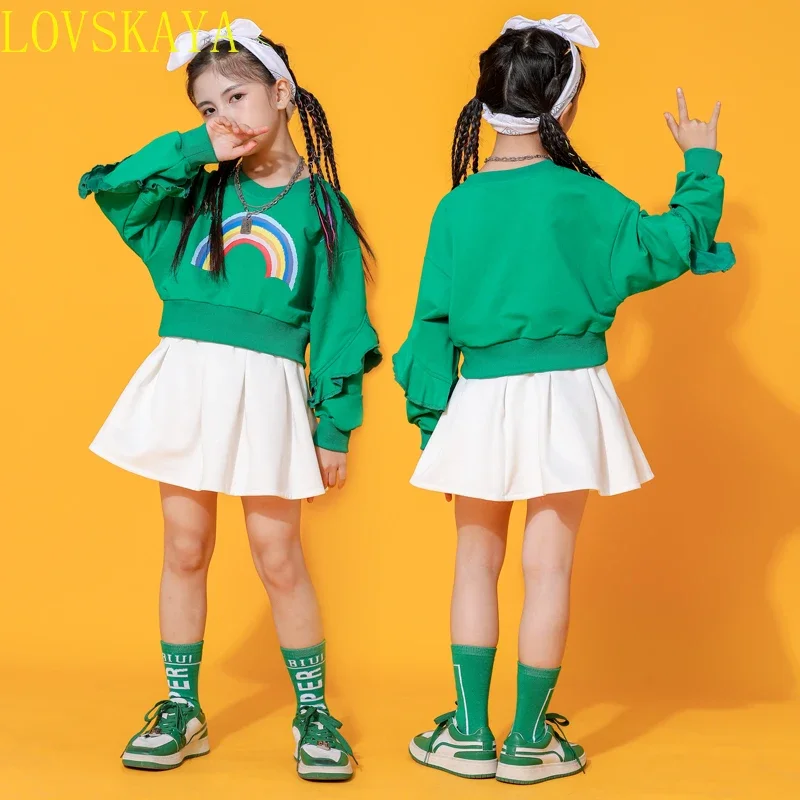 Girls Jazz Dress Green Long sleeved Top White Short Skirt Children's Stage Performance Dress Hip Hop Street Dance Clothing
Girls Jazz Dress Green Long sleeved Top White Short Skirt Children's Stage Performance Dress Hip Hop Street Dance Clothing