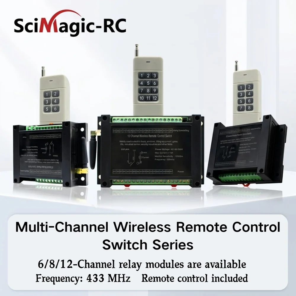 6/8/12-Channel Industrial Wireless Remote Control Switch 10A Relay AC 110V 220V Receiver RF Transmitter Kit for Motor Pump Light
6/8/12-Channel Industrial Wireless Remote Control Switch 10A Relay AC 110V 220V Receiver RF Transmitter Kit for Motor Pump Light