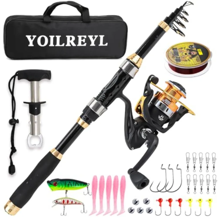 Yoilrey Fishing Rod and Reel Combo Telescopic Fishing Pole Starter Kit with Spinning Reel, Fishing Line, Lure Box and Tackle Ba
Yoilrey Fishing Rod and Reel Combo Telescopic Fishing Pole Starter Kit with Spinning Reel, Fishing Line, Lure Box and Tackle Ba