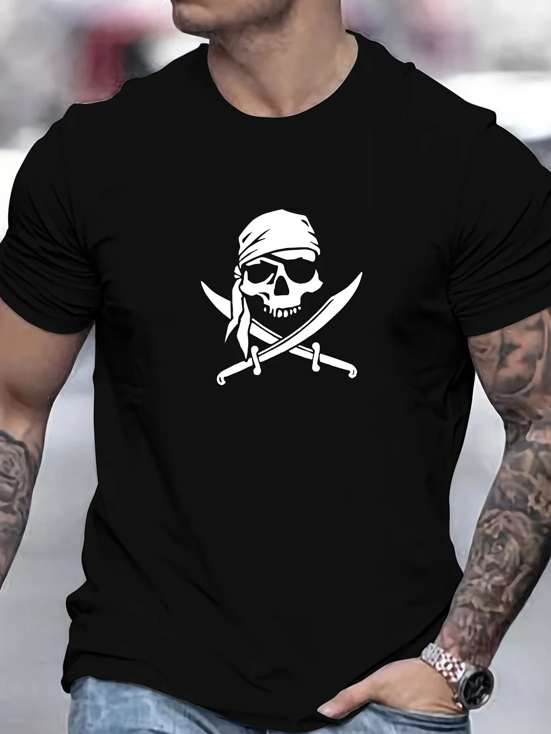 Мужская футболка обычного кроя из смеси полиэстера с рисунком пиратского черепа, летняя повседневная футболка с круглым вырезом и короткими рукавами, однотонный цвет
Мужская футболка обычного кроя из смеси полиэстера с рисунком пиратского черепа, летняя повседневная футболка с круглым вырезом и короткими рукавами, однотонный цвет
