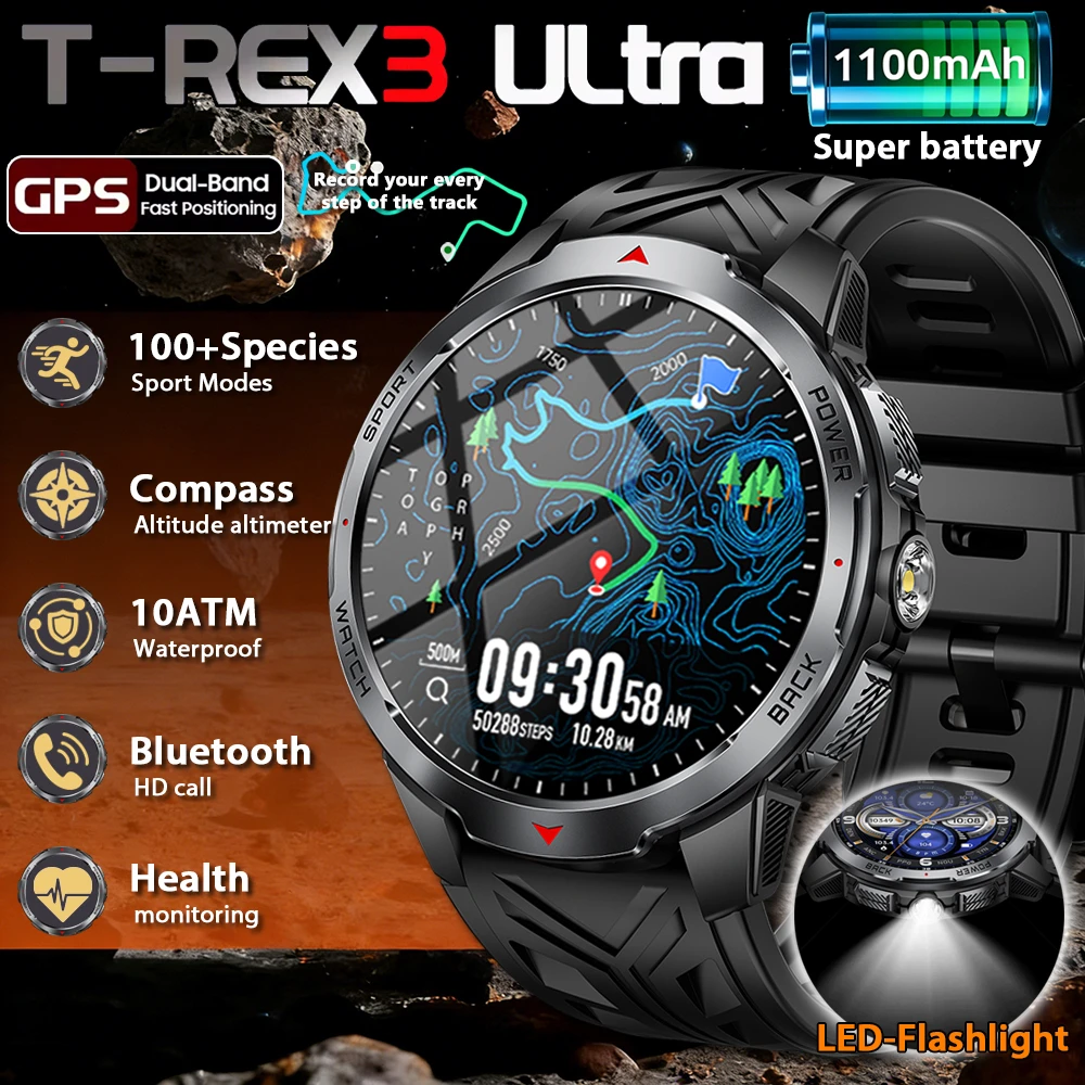 2026 New T-REX3 1100mAh Battery SmartWatch 10ATM Waterproof Compass Altitude HD Bluetooth call Sports Flashlight Smart Watch Me
2026 New T-REX3 1100mAh Battery SmartWatch 10ATM Waterproof Compass Altitude HD Bluetooth call Sports Flashlight Smart Watch Me