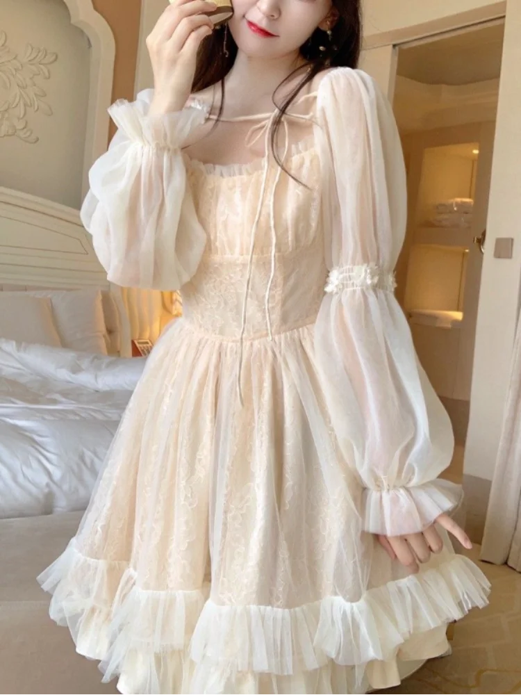 Chiffon Evening Party Princess Dress Women France Vintage Lace Elegant Fairy Dress Female Floral Puff Sleeve Korean Sweet Dress
Chiffon Evening Party Princess Dress Women France Vintage Lace Elegant Fairy Dress Female Floral Puff Sleeve Korean Sweet Dress