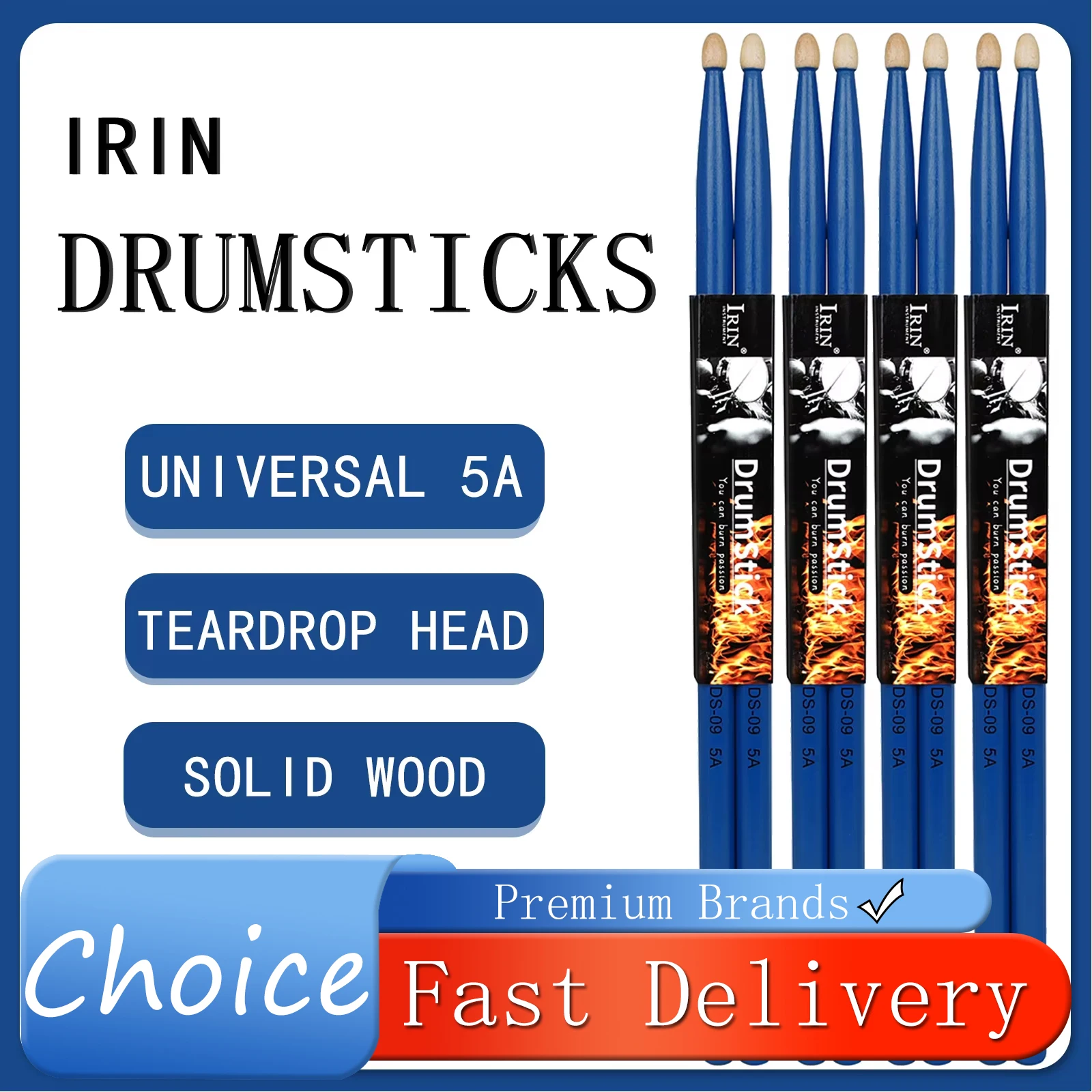 IRIN Drumstick Jazz Drum 5A Solid Wood Pair Drum Sticks Percussion Instrument Sturdy Maple Navy Blue Drum Universal Accessories
IRIN Drumstick Jazz Drum 5A Solid Wood Pair Drum Sticks Percussion Instrument Sturdy Maple Navy Blue Drum Universal Accessories