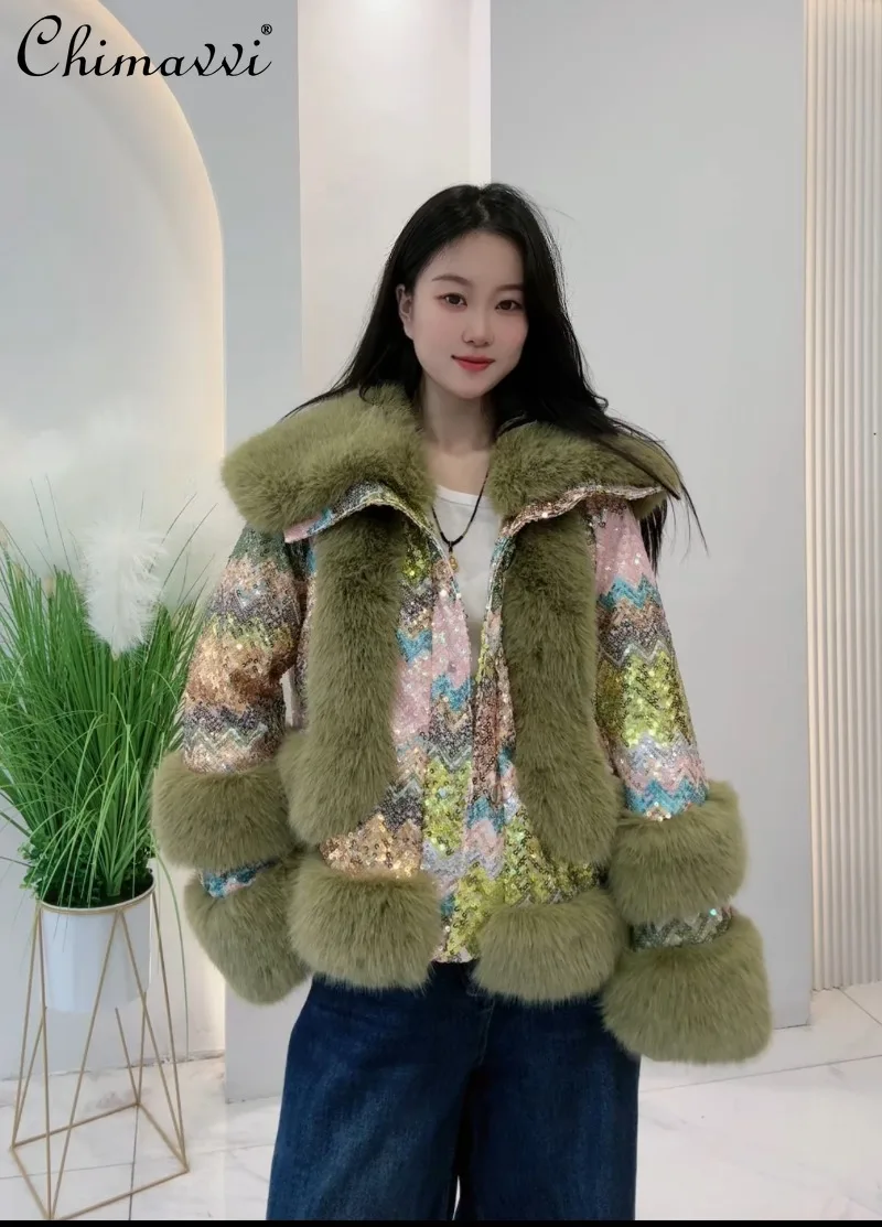 2025 Winter Clothes High-End Fashion Heavy Sequin Fashion Colorful Slim Warm Coat for Women Elegant Long Sleeve Short Faux Fur
2025 Winter Clothes High-End Fashion Heavy Sequin Fashion Colorful Slim Warm Coat for Women Elegant Long Sleeve Short Faux Fur