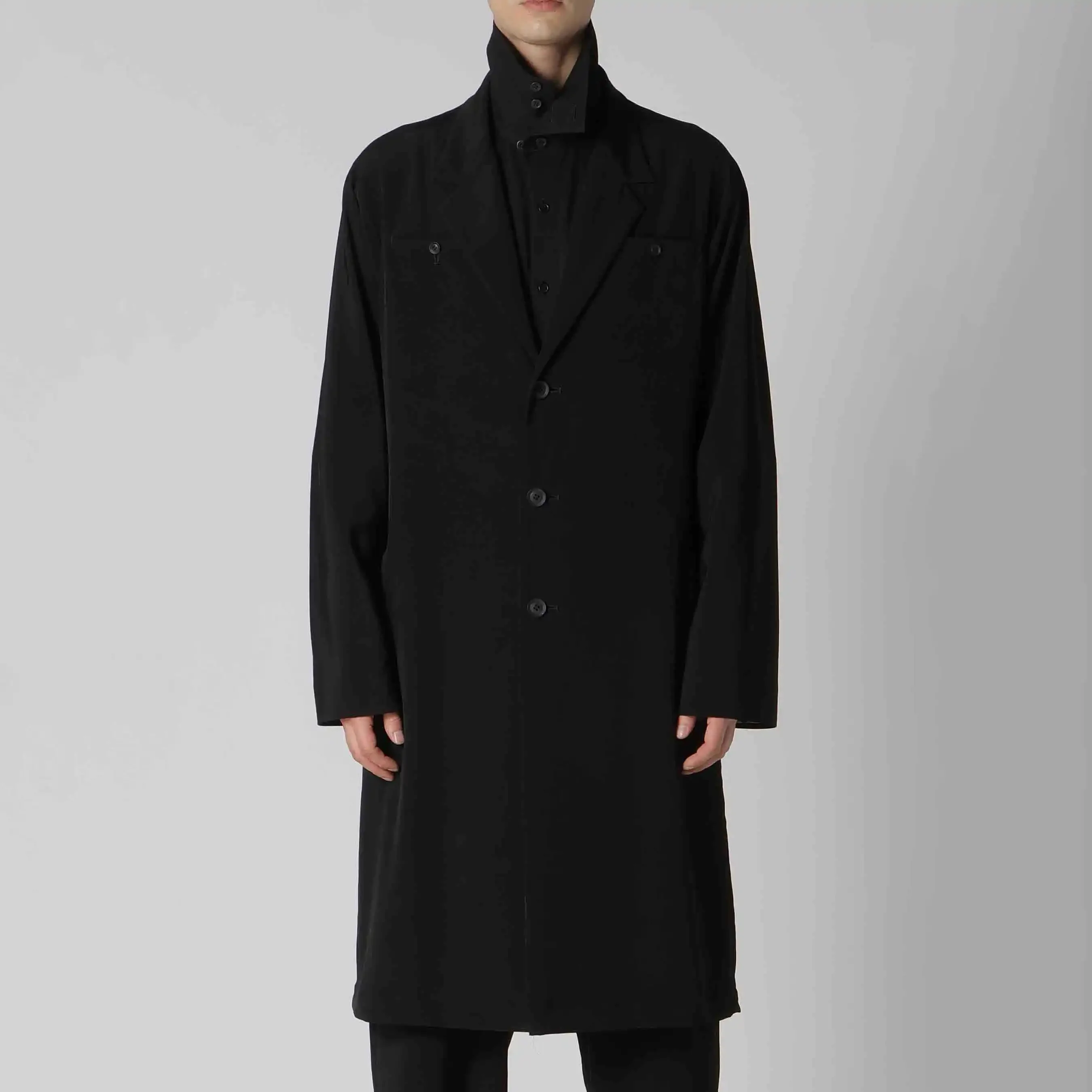 YOJI OOAK original design black straight button decoration medium long jacket suit collar handsome coat
YOJI OOAK original design black straight button decoration medium long jacket suit collar handsome coat
