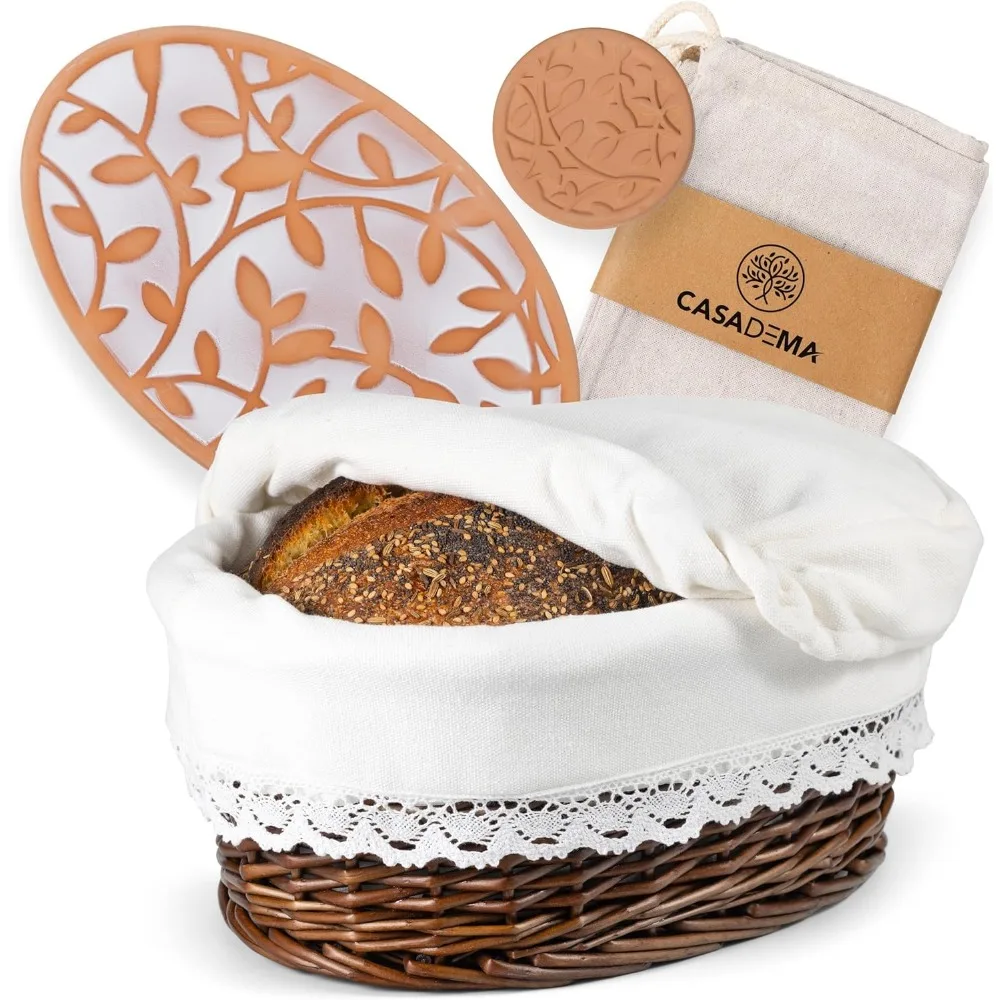 Large Oval Bread Warmer Basket with Warming Stone, Linen Bag & Saver - Serving Basket with Lid
Large Oval Bread Warmer Basket with Warming Stone, Linen Bag & Saver - Serving Basket with Lid