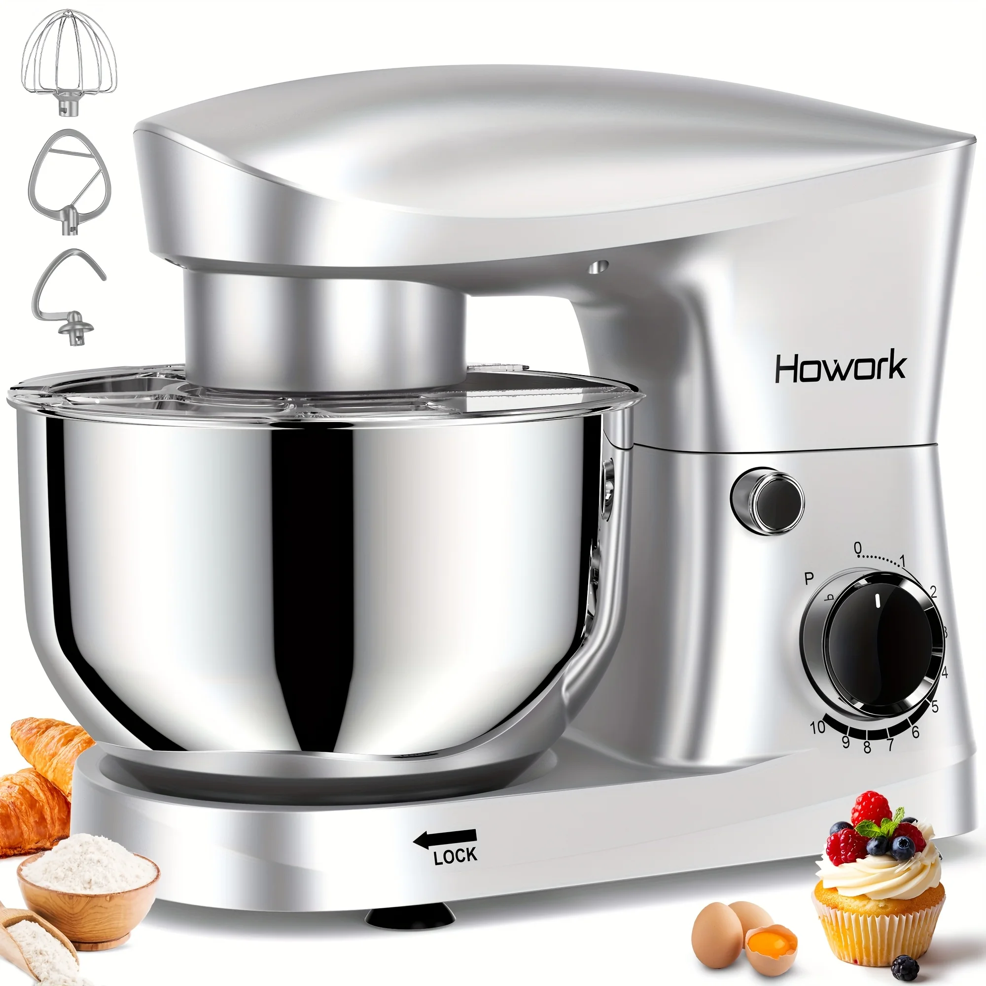 HOWORK Stand Mixer 10-Speed 5QT Electric Kitchen Mixer With Dishwasher-Safe Dough Hooks, Flat Beaters, Wire Whip & Pouring Shield Attachments For Most Home Cooks
HOWORK Stand Mixer 10-Speed 5QT Electric Kitchen Mixer With Dishwasher-Safe Dough Hooks, Flat Beaters, Wire Whip & Pouring Shield Attachments For Most Home Cooks