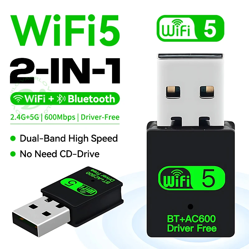 2 IN 1 USB WiFi Bluetooth Adapter 600Mbps 2.4G/5GHz Dual Band Wi-Fi 5 Dongle High-Speed Wireless Network Card Receiver Laptop PC
2 IN 1 USB WiFi Bluetooth Adapter 600Mbps 2.4G/5GHz Dual Band Wi-Fi 5 Dongle High-Speed Wireless Network Card Receiver Laptop PC