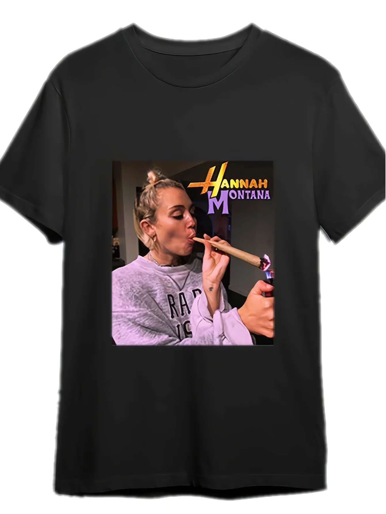 Men's Black Hannah Montana Graphic T-Shirt - Retro Style, Cotton, Short Sleeve, Crew Neck, Funny Music Star Design
Men's Black Hannah Montana Graphic T-Shirt - Retro Style, Cotton, Short Sleeve, Crew Neck, Funny Music Star Design