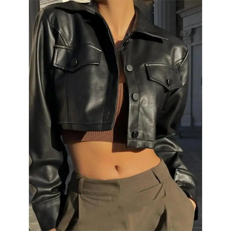 Cropped Motorcycle Jacket Belly Button Baring Motorcycle Clothing Women's Fashion Spring Season Leather Jacket
Cropped Motorcycle Jacket Belly Button Baring Motorcycle Clothing Women's Fashion Spring Season Leather Jacket
