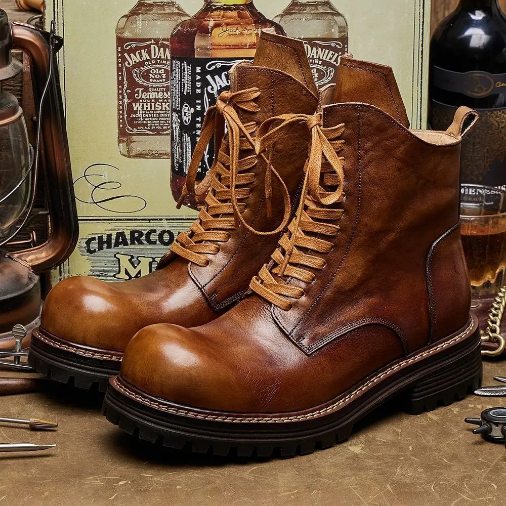 Retro Genuine Leather Men's Boots Handmade Cowhide Men Ankle Boots Thick Sole High-top Big Head Leather Shoes Birthday Gifts
Retro Genuine Leather Men's Boots Handmade Cowhide Men Ankle Boots Thick Sole High-top Big Head Leather Shoes Birthday Gifts
